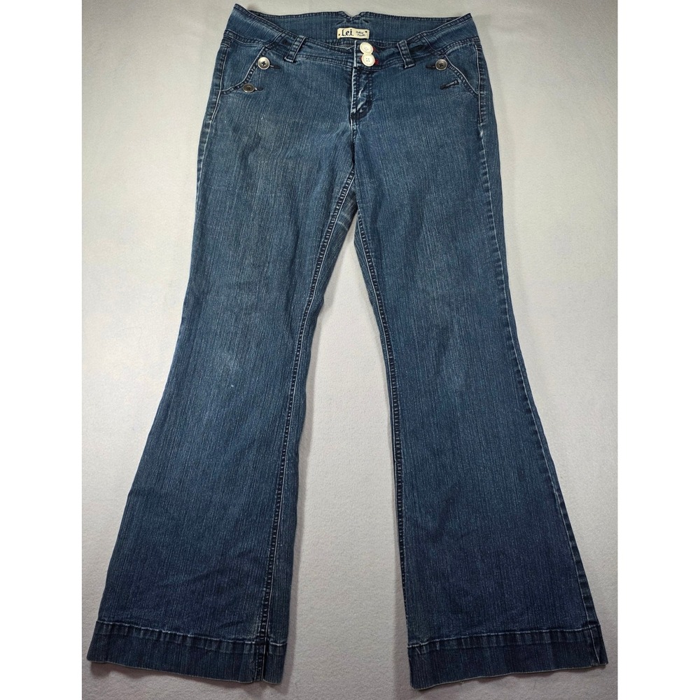 L.E.I. Vintage Y2K Flare Jeans Medium Wash Low Rise Wide Leg Denim Blue Size 7